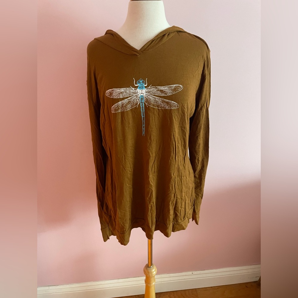 Brown Light Hoodie with Dragonfly Design